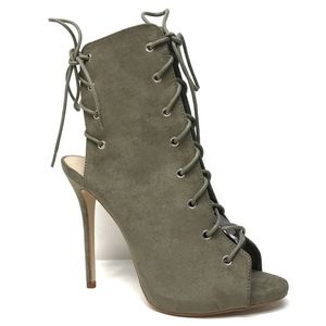 BOOHOO Light Olive Green Lace Up Heels 8